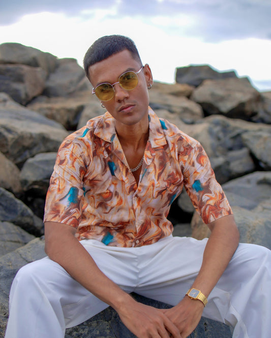 PREMIUM PRINTED RAYON SHIRT | RUSTIC FLAME