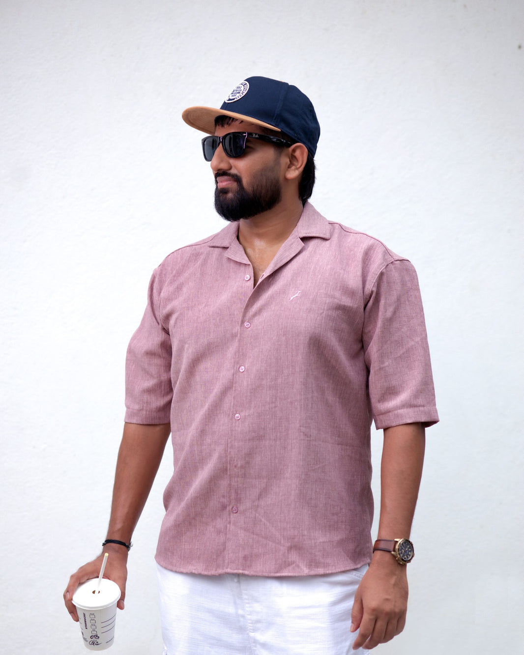 LINEN BLEND SLUB SHIRT | DUSTY ROSE