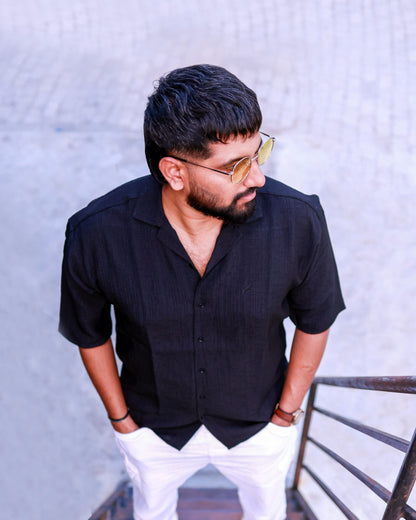 LINEN BLEND SLUB SHIRT | CLASSIC BLACK