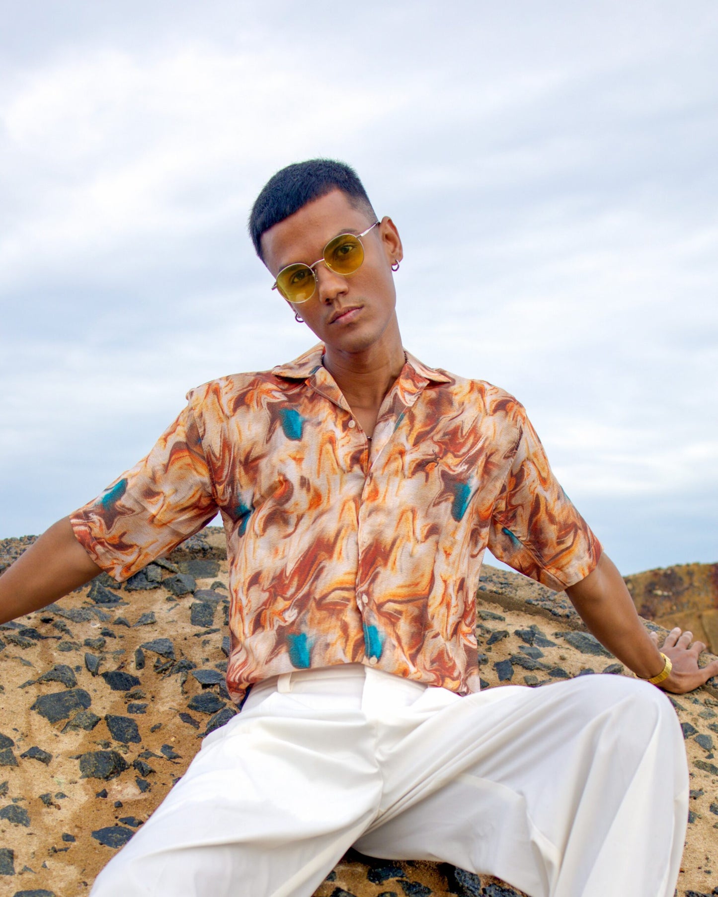 PREMIUM PRINTED RAYON SHIRT | RUSTIC FLAME