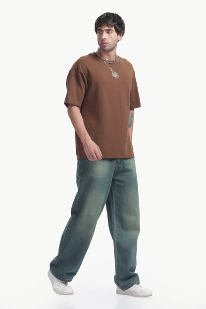 Relaxed Fit Interlock Unisex T-Shirt | Brown with HD Leaf Print