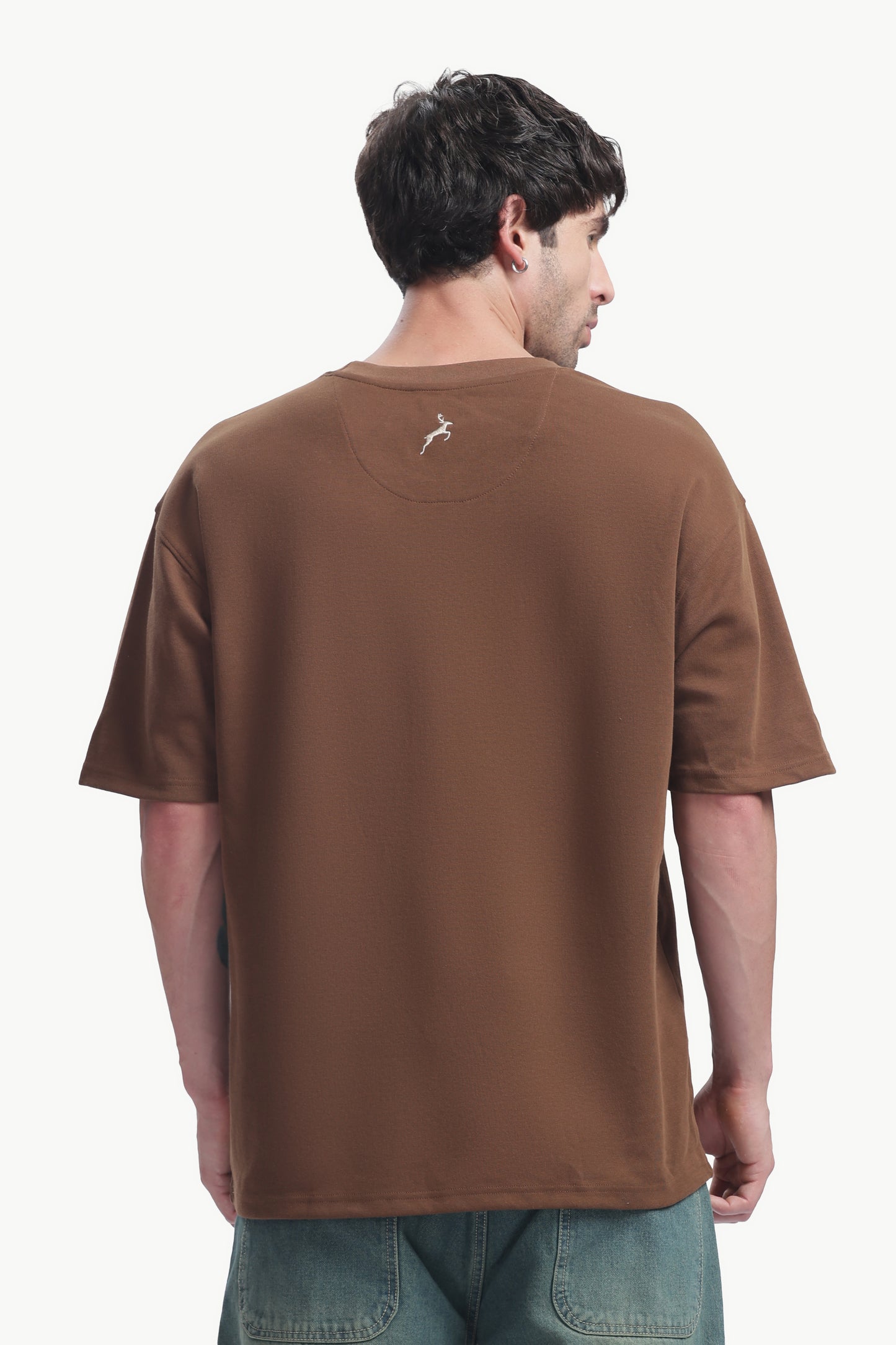 Relaxed Fit Interlock Unisex T-Shirt | Brown with HD Leaf Print