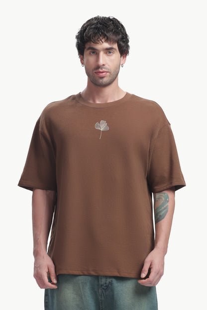 Relaxed Fit Interlock Unisex T-Shirt | Brown with HD Leaf Print