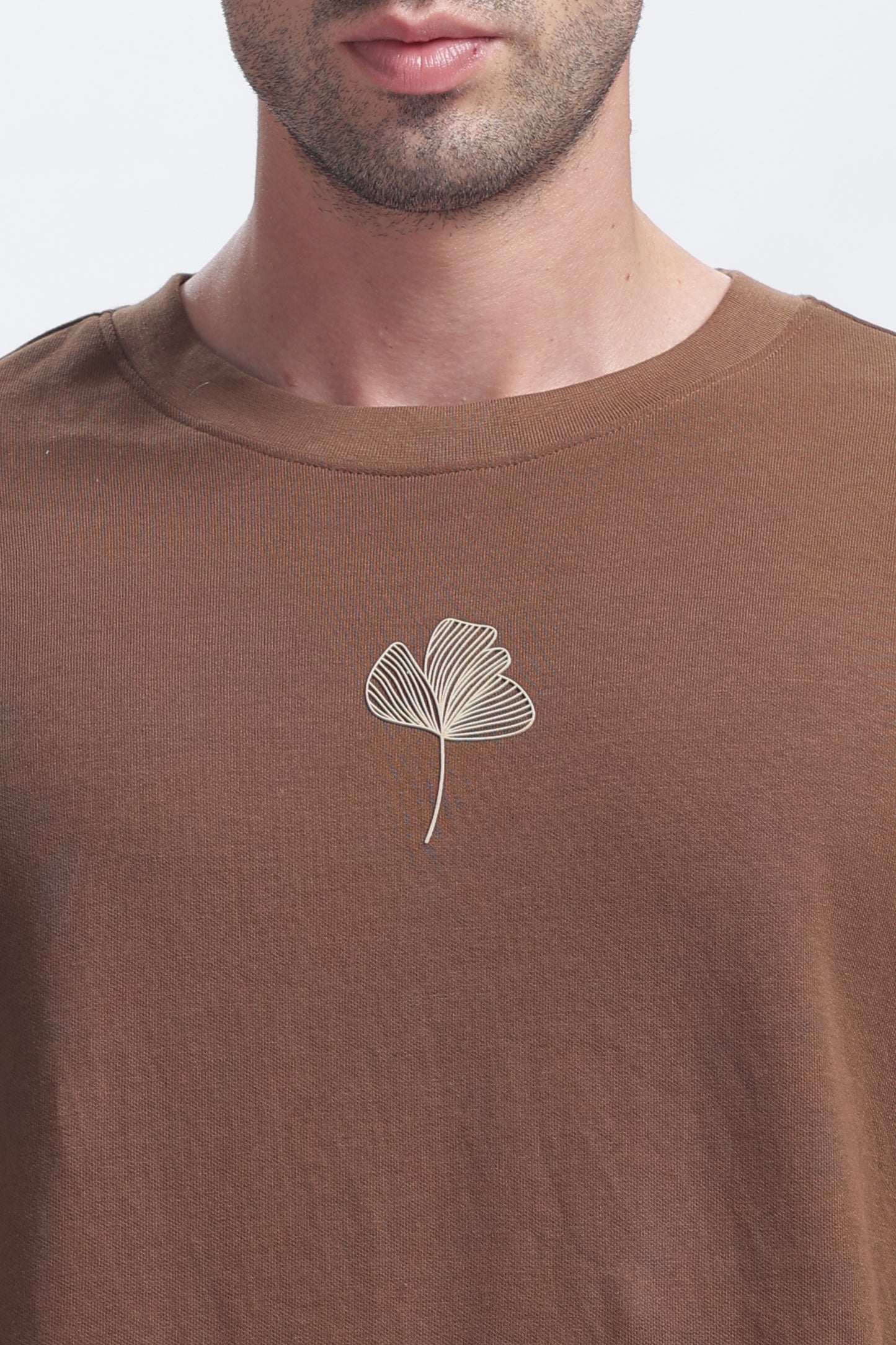 Relaxed Fit Interlock Unisex T-Shirt | Brown with HD Leaf Print