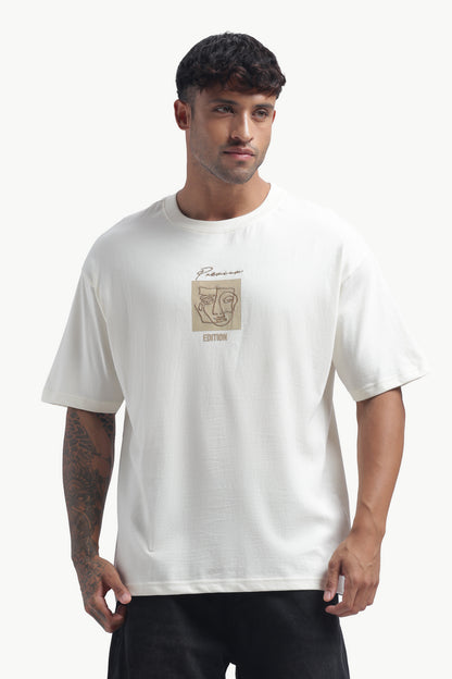 Relaxed Fit Single Jersey Unisex T-Shirt | Cream with Face Embroidery