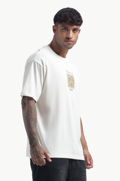 Relaxed Fit Single Jersey Unisex T-Shirt | Cream with Face Embroidery