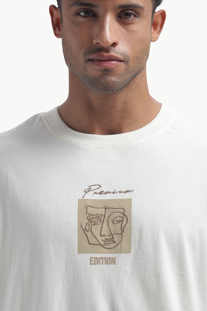 Relaxed Fit Single Jersey Unisex T-Shirt | Cream with Face Embroidery