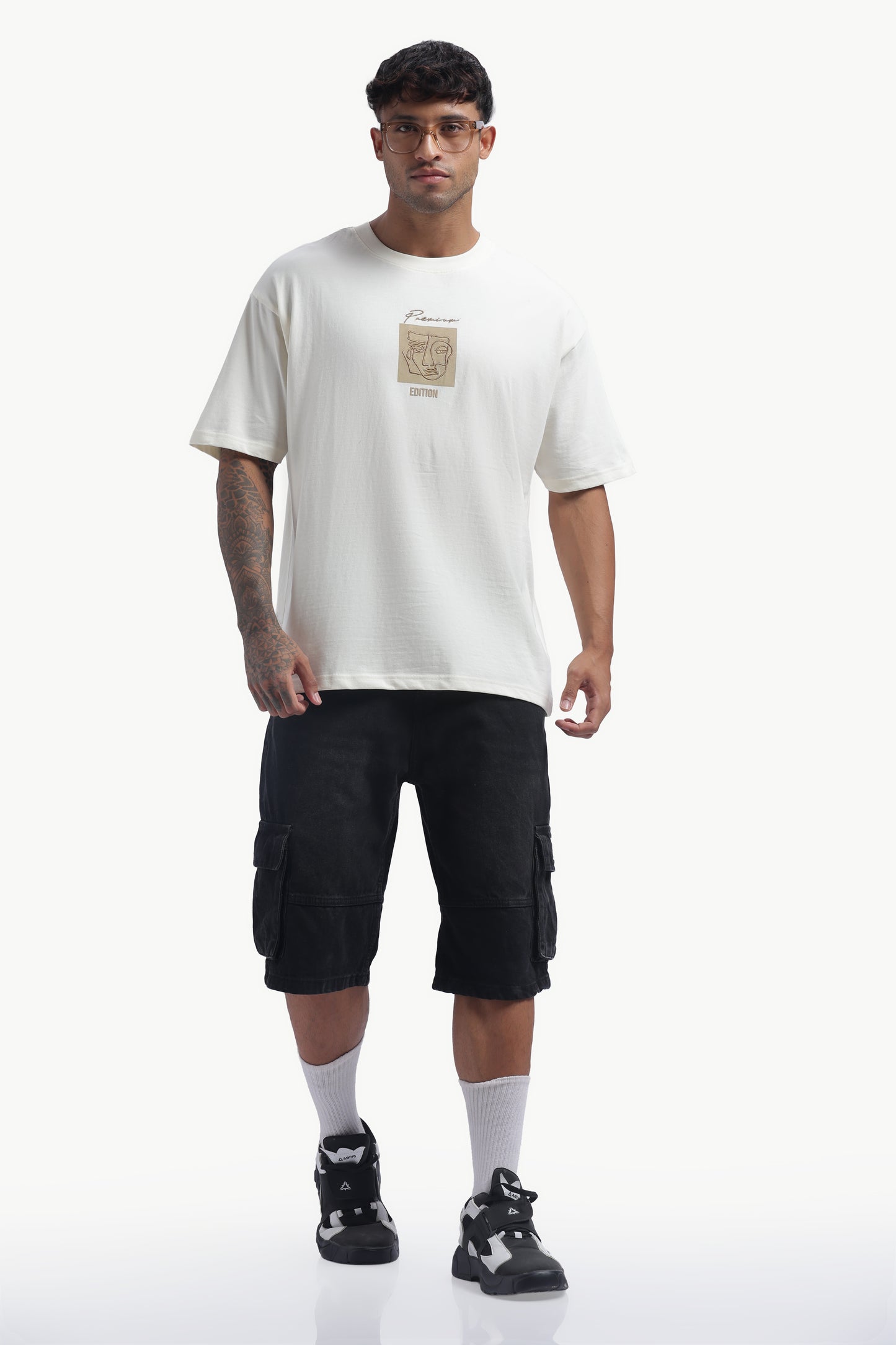 Relaxed Fit Single Jersey Unisex T-Shirt | Cream with Face Embroidery