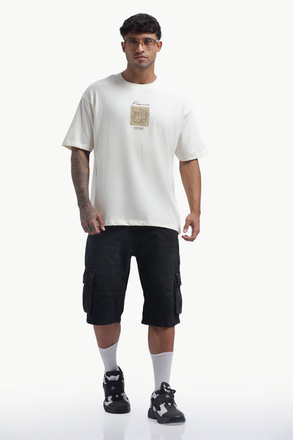 Relaxed Fit Single Jersey Unisex T-Shirt | Cream with Face Embroidery
