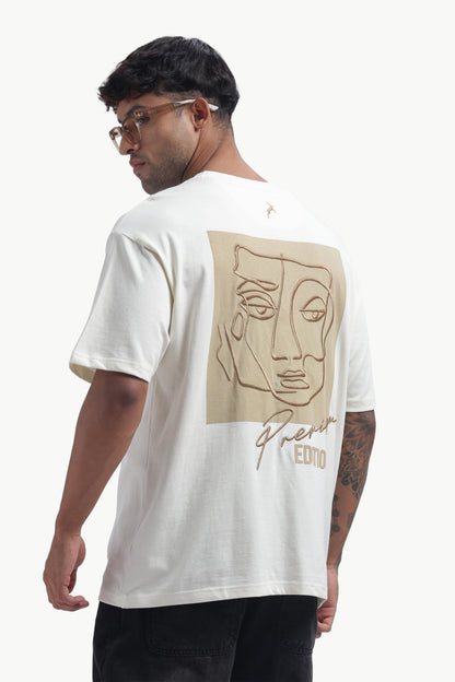 Relaxed Fit Single Jersey Unisex T-Shirt | Cream with Face Embroidery