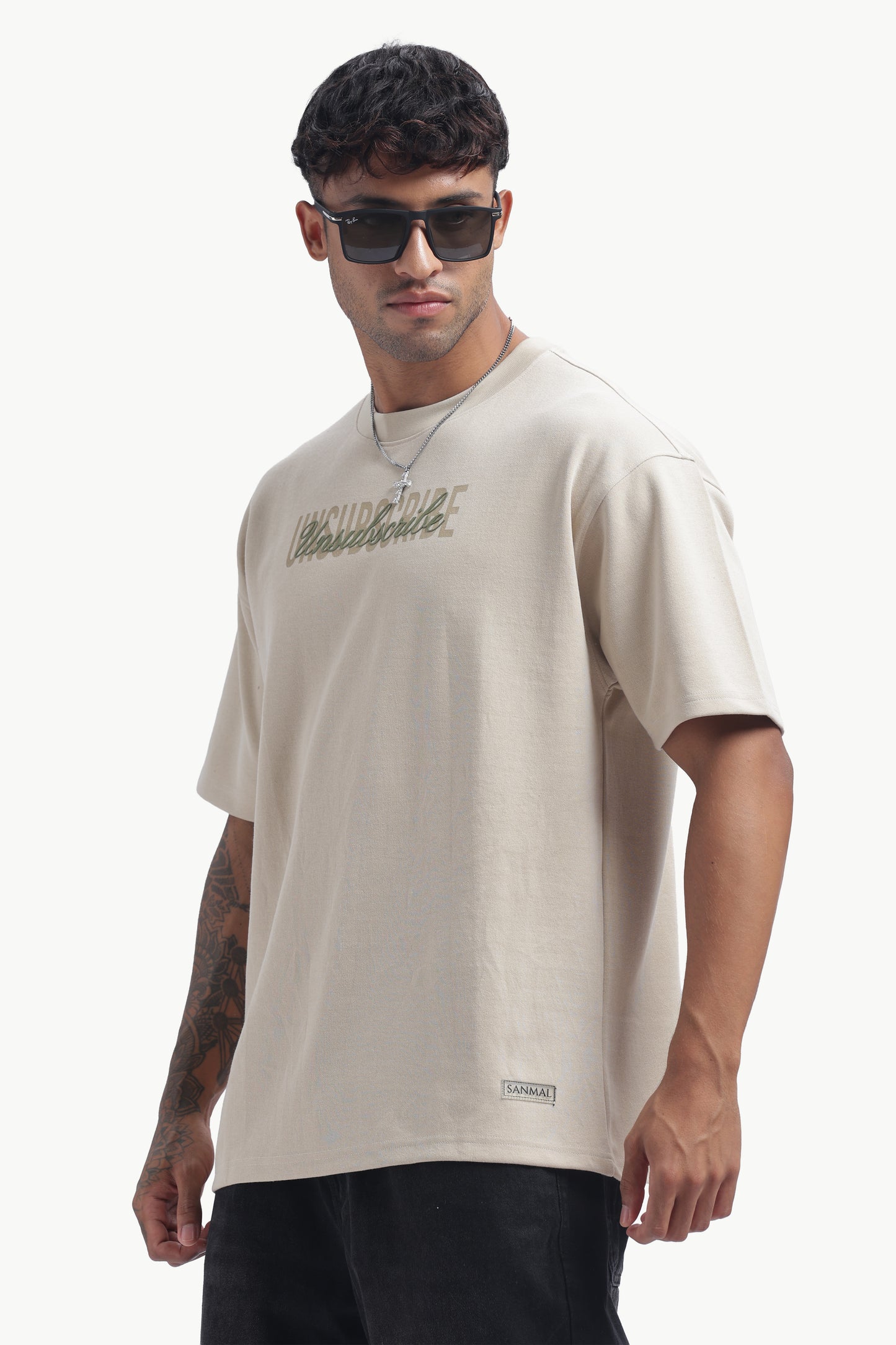 Relaxed Fit Interlock Unisex T-Shirt | Off-White with Unsubscribe HD Print