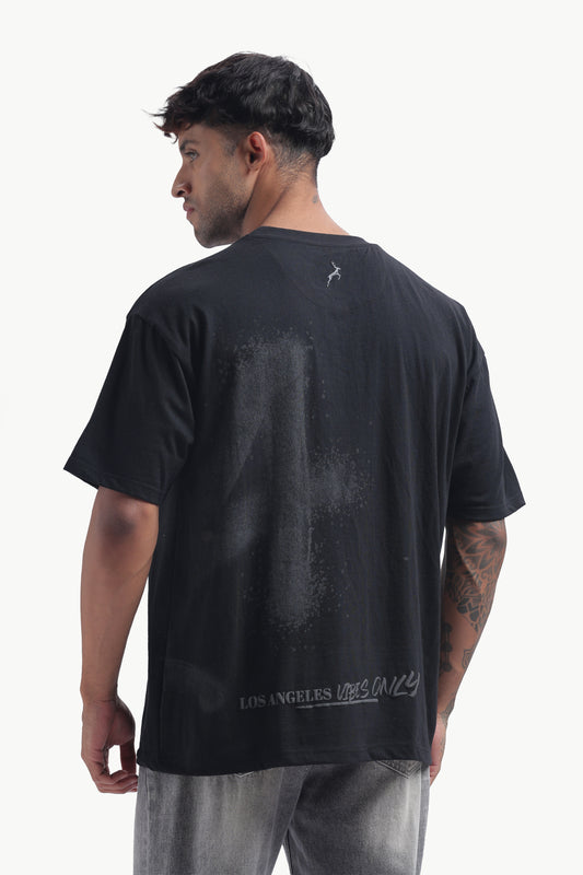 Relaxed Fit Single Jersey Unisex T-Shirt | Black with LA Puff Print