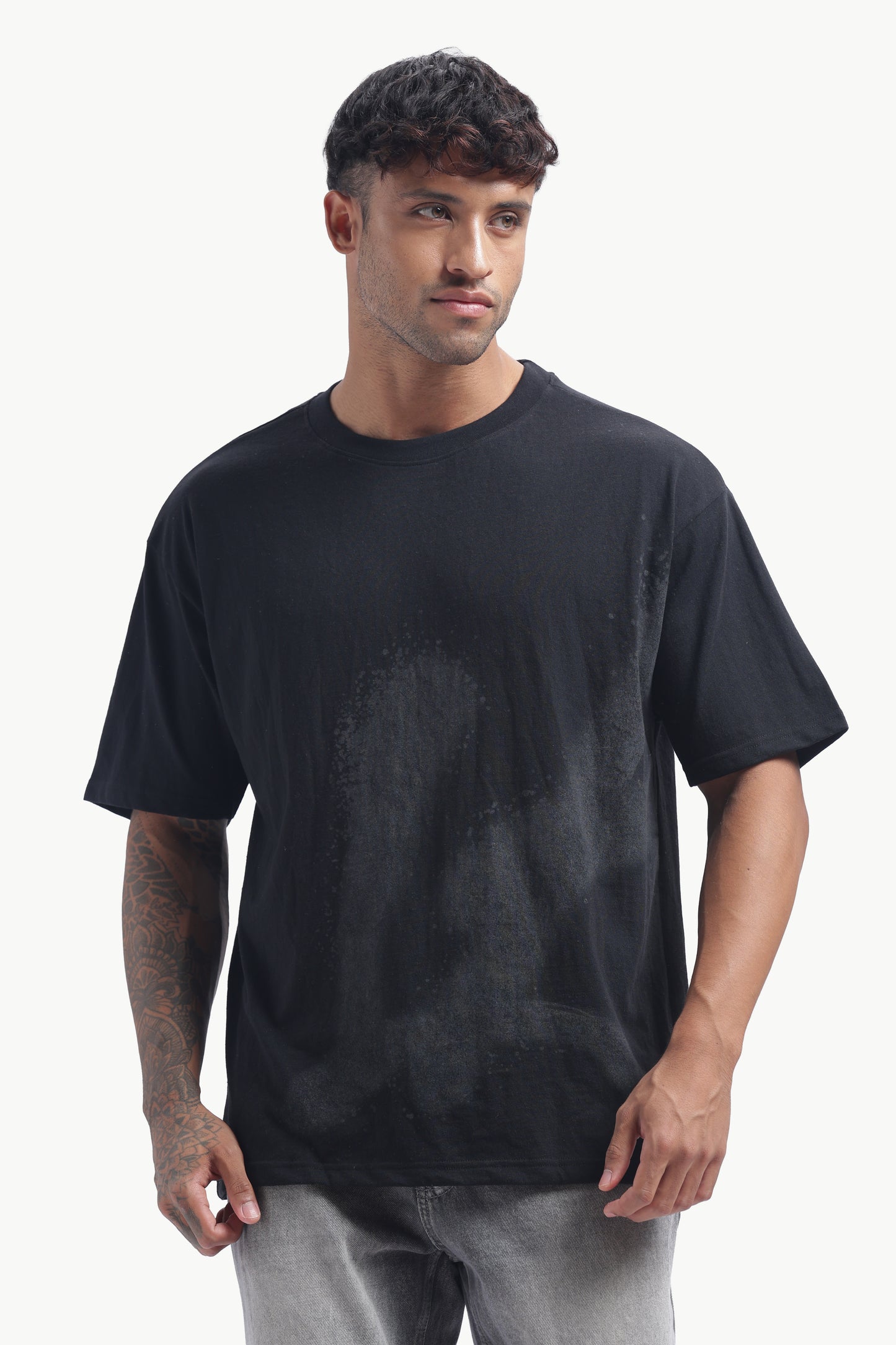 Relaxed Fit Single Jersey Unisex T-Shirt | Black with LA Puff Print