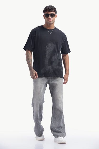 Relaxed Fit Single Jersey Unisex T-Shirt | Black with LA Puff Print