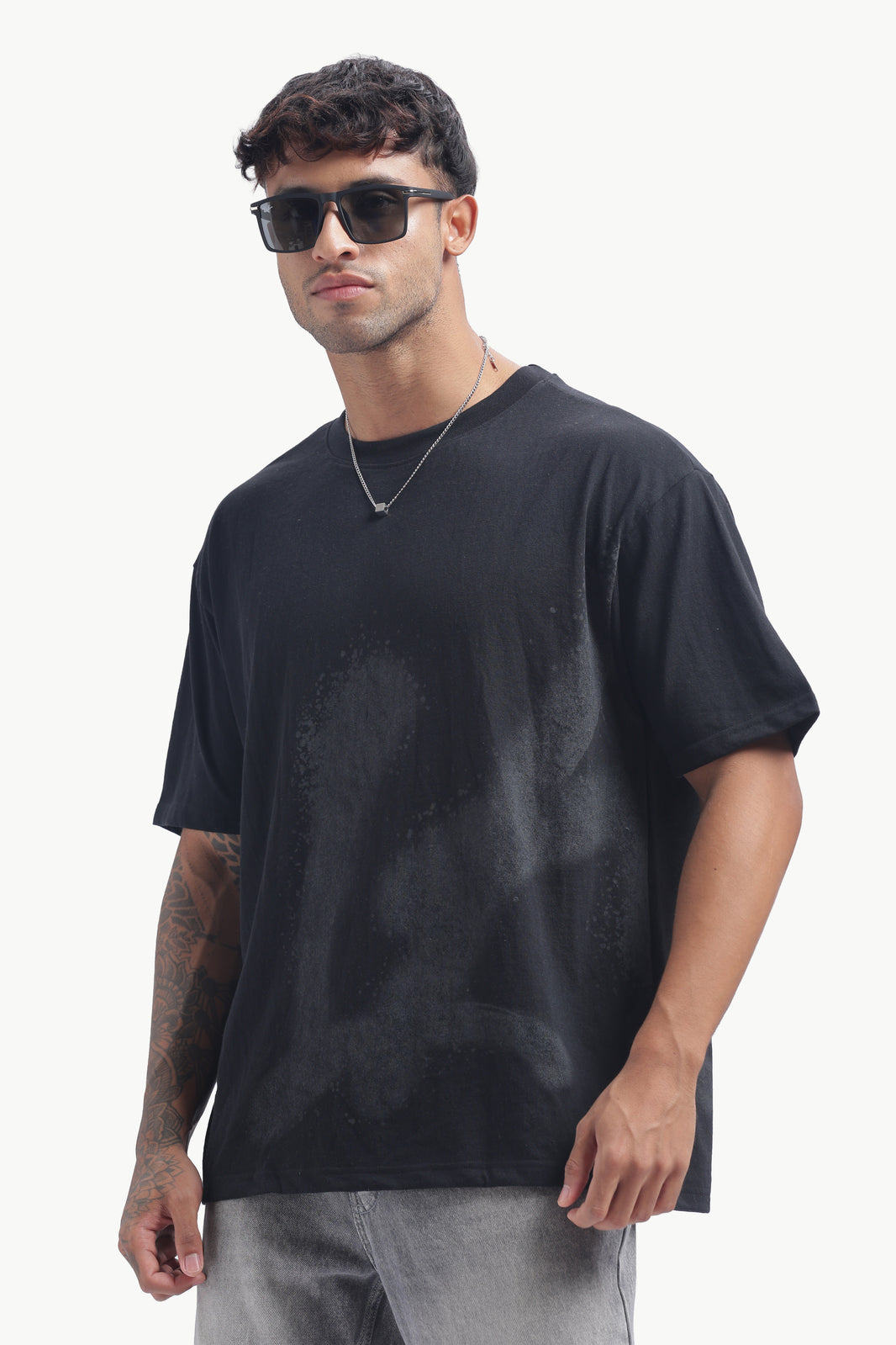 Relaxed Fit Single Jersey Unisex T-Shirt | Black with LA Puff Print