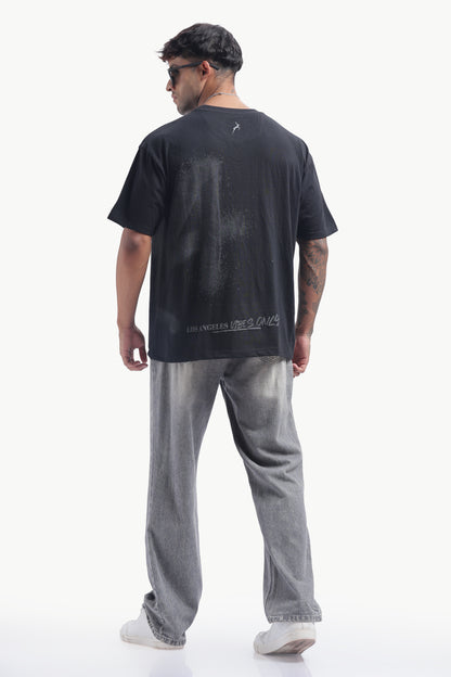 Relaxed Fit Single Jersey Unisex T-Shirt | Black with LA Puff Print