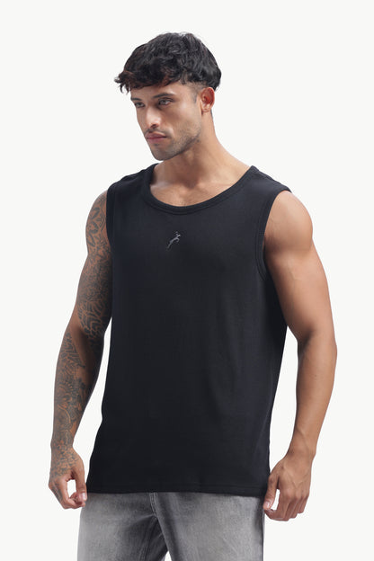 Regular Fit Ribbed Men’s Tank Top | Black | Athletic Style