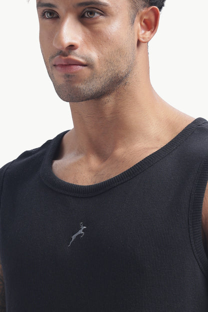 Regular Fit Ribbed Men’s Tank Top | Black | Athletic Style
