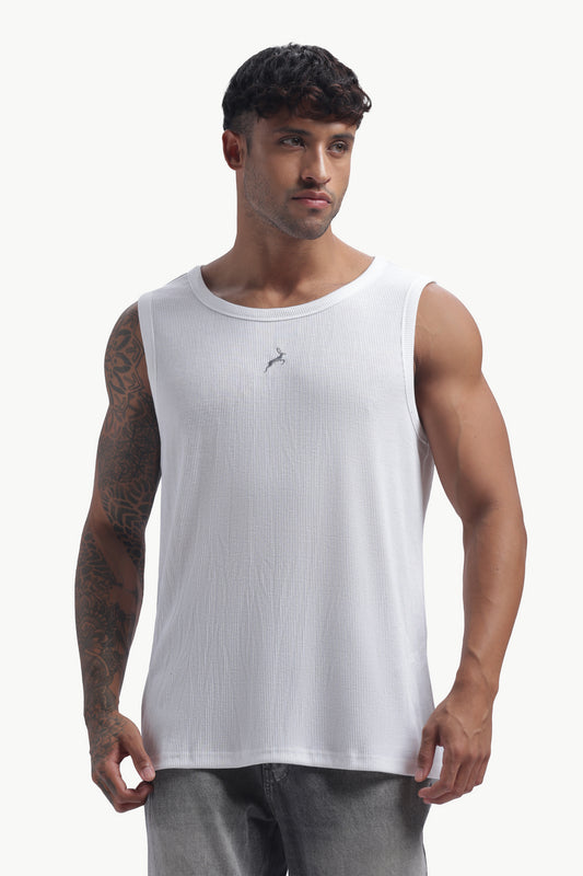 Regular Fit Ribbed Men’s Tank Top | White | Athletic Style