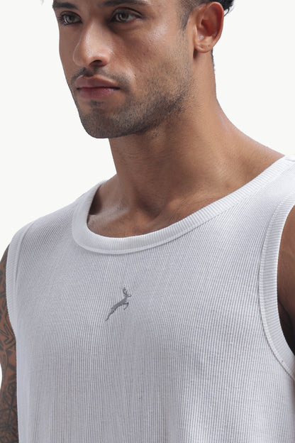 Regular Fit Ribbed Men’s Tank Top | White | Athletic Style