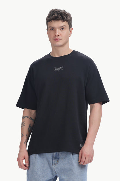 Relaxed Fit Interlock Unisex T-Shirt | Black with HD Butterfly Print