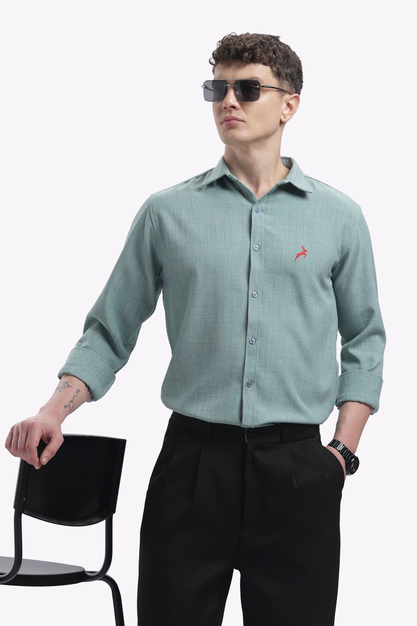 Light Sage Blue | Linen Blend | Full Sleeve