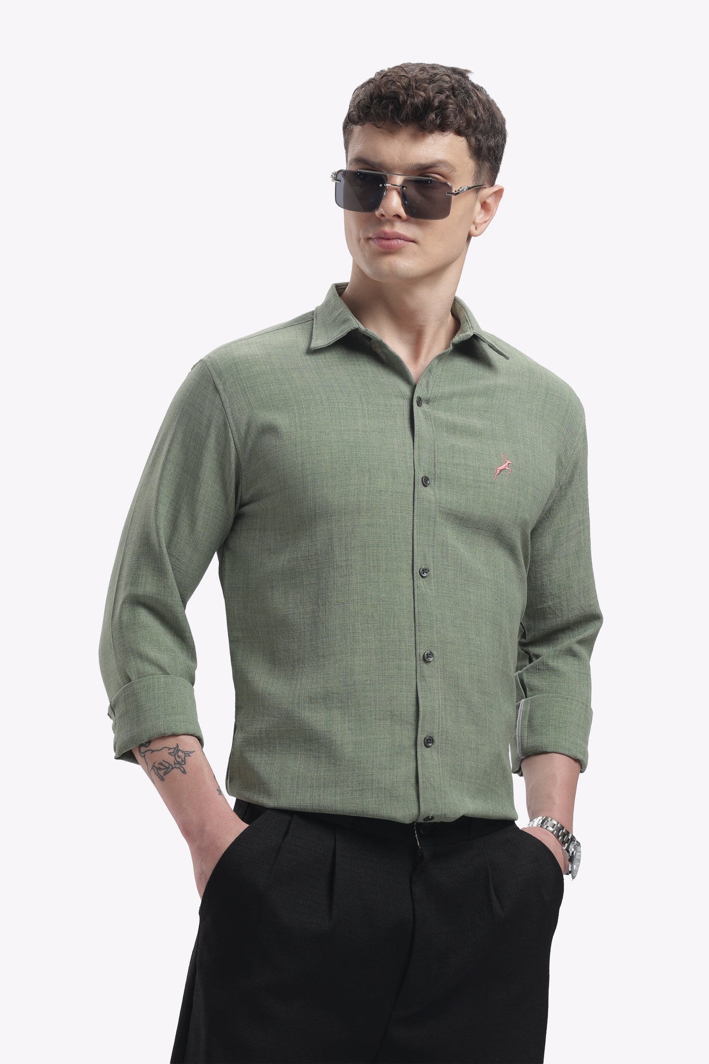 Olive green | Linen Blend | Full Sleeve