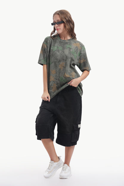 Relaxed Fit Interlock Unisex T-Shirt | Green Printed