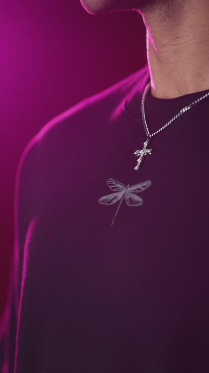 Relaxed Fit Interlock Unisex T-Shirt | Black with HD Butterfly Print